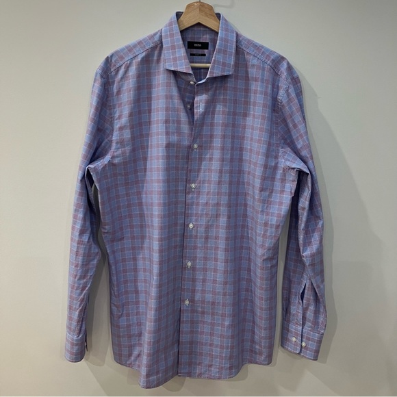Hugo Boss | Sharp fit blue/purple plaid shirt - Picture 2 of 12